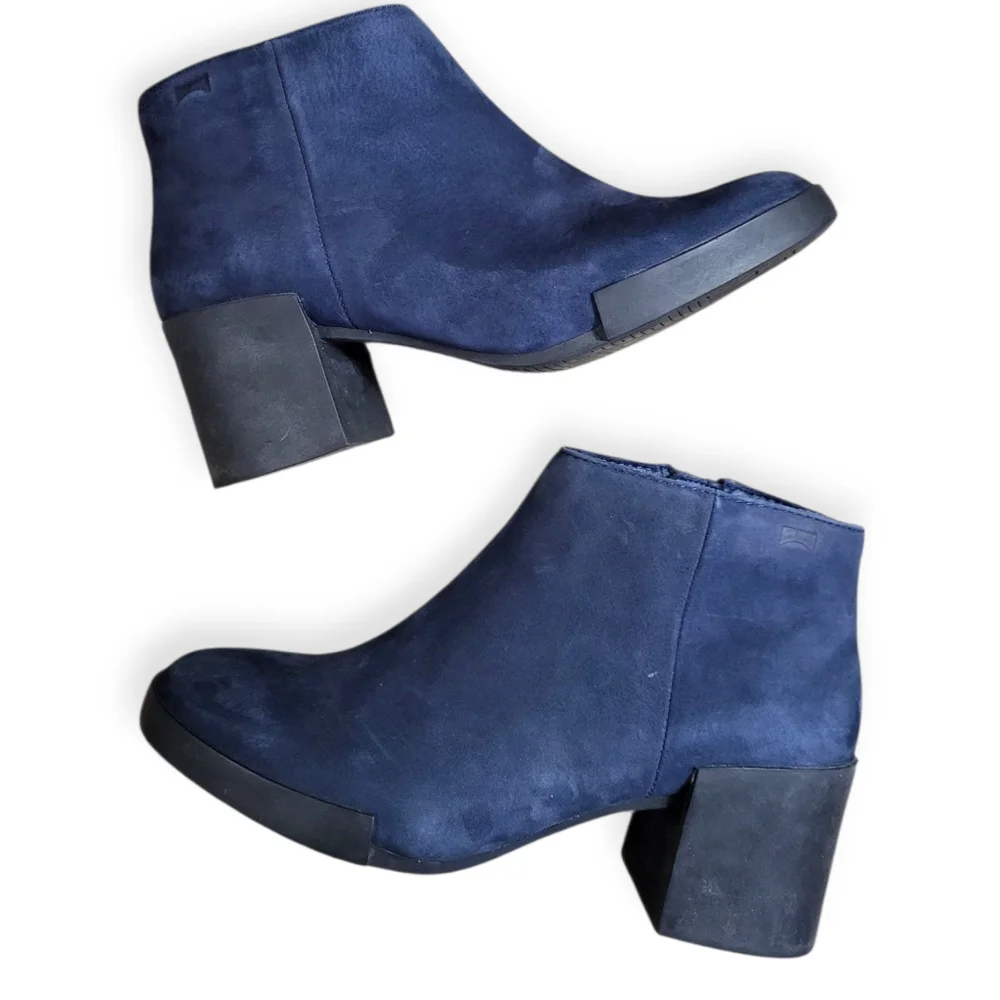 CAMPER Lotta Blue Ankle Boots Nubuck Chunky Heel Size 5